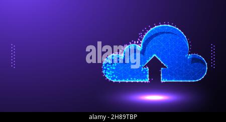 cloud hosting upload low poly wireframe mesh Stock Vector
