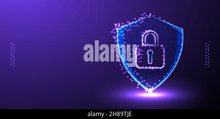 padlock cyber security low poly wireframe mesh Stock Vector