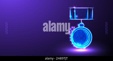 Medal low poly design, Reward abstract geometric image, prize place wireframe mesh polygonal Stock Vector