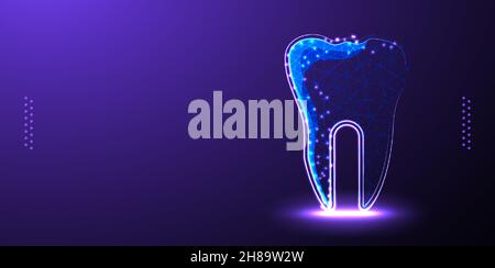 dental tooth, low poly wireframe vector illustration isolated Background Stock Vector