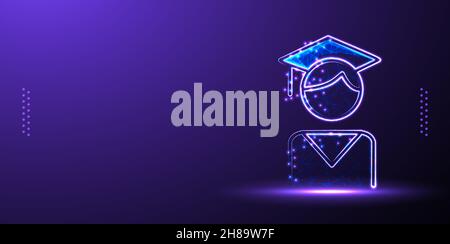 education graduate low poly wireframe vector illustration isolated Background Stock Vector