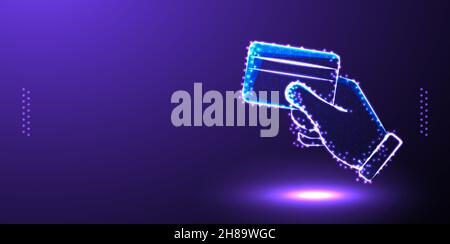 hand holding credit card low poly wireframe vector illustration Stock Vector