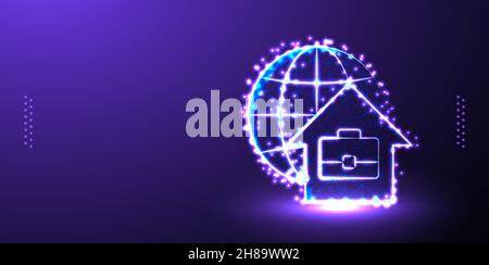 internet, house, globe, job low poly wireframe mesh from polygonal design vector illustration Stock Vector