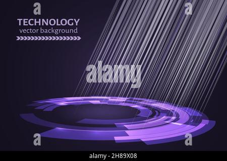 Circle with rays of light on a dark background. Ultra violet technology abstract background. Vector illustration. Easy to edit design template for you Stock Vector