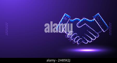 handshake, business low poly wireframe mesh from polygonal design vector illustration Stock Vector