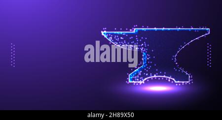 blacksmith forge low poly wireframe mesh from polygonal design vector illustration Stock Vector