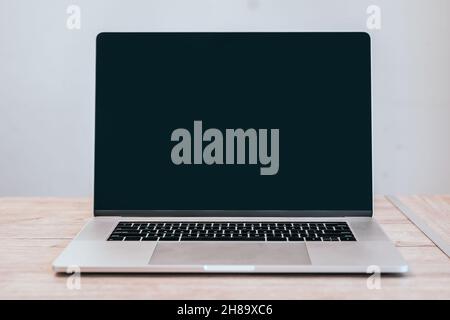 close up. stylish laptop on the table. Stock Photo