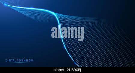 Digital Technology Wave From connecting Dot design, dynamic flowing colorful light vector illustration isolated Background Stock Vector