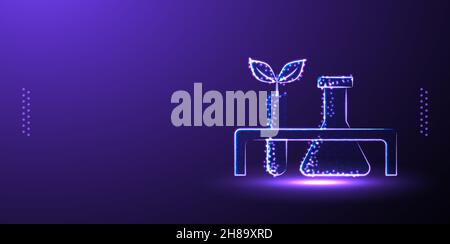 laboratory flask leaf low poly wireframe vector illustration Stock Vector
