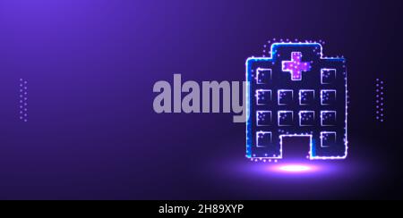hospital building low poly wireframe, polygonal design vector illustration Stock Vector