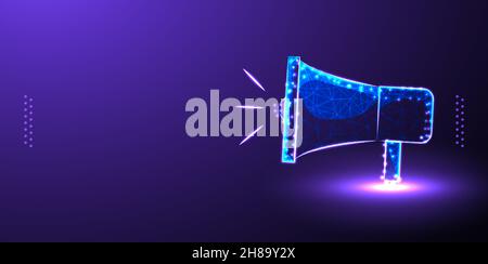 megaphone, we are hiring, announcement low poly wireframe vector illustration isolated Background Stock Vector