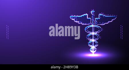 caduceus, medical low poly wireframe, polygonal design vector illustration Stock Vector