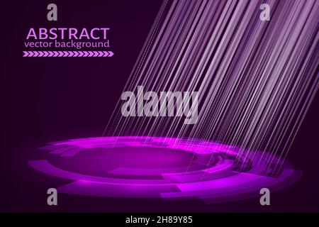 Circle with rays of light on a dark background. Purple technology abstract background. Vector illustration. Easy to edit design template for your busi Stock Vector