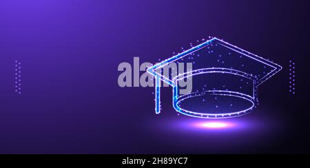 graduate, cap low poly wireframe, polygonal design vector illustration Stock Vector