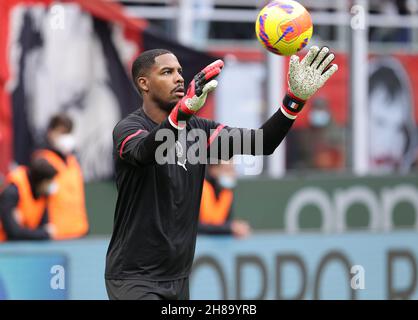 MILAN ITALY- November 28 Stadio G Meazza  Mike Maignan  training during the Serie A match between Ac Milan and Sassuolo  at Stadio G. Meazza on October 264, 2021 in Milan, Italy. Credit: Christian Santi/Alamy Live News Stock Photo