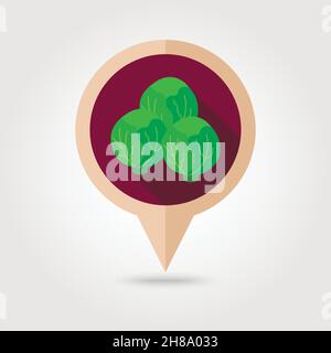 Brussels sprouts flat vector pin map icon. Map pointer. Map markers. Vegetable vector illustration Stock Vector