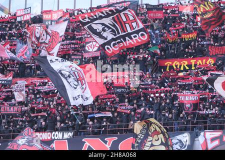 MILAN ITALY- November 28 Stadio G Meazza  Ac Milan supporter s during the Serie A match between Ac Milan and Sassuolo  at Stadio G. Meazza on October 264, 2021 in Milan, Italy. Credit: Christian Santi/Alamy Live News Stock Photo