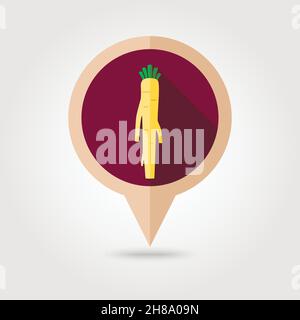 Horseradish flat vector pin map icon. Map pointer. Map markers. Vegetable root vector illustration Stock Vector