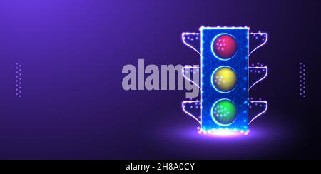 traffic light low poly wireframe, polygonal design vector illustration Stock Vector