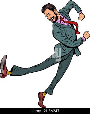 Joy dance jump The characteristic emotional pose of a businessman man Stock Vector