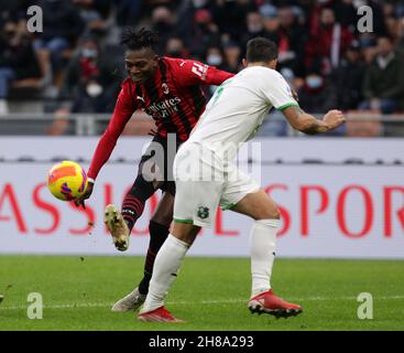 MILAN ITALY- November 28 Stadio G Meazza  Rafael Leao  Ac Milan during the Serie A match between Ac Milan and Sassuolo  at Stadio G. Meazza on October 264, 2021 in Milan, Italy. Credit: Christian Santi/Alamy Live News Stock Photo