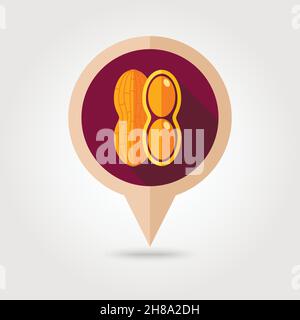 Peanut flat vector pin map icon. Map pointer. Map markers. Vegetable vector illustration eps 10 Stock Vector