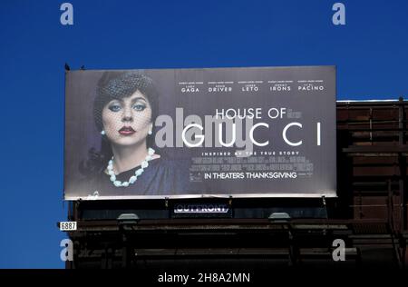 Los Angeles, California, USA 27th November 2021 A general view of atmosphere of Lady Gaga House of Gucci Billboard on November 27, 2021 in Los Angeles, California, USA. Photo by Barry King/Alamy Stock Photo Stock Photo
