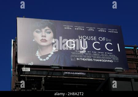 Los Angeles, California, USA 27th November 2021 A general view of atmosphere of Lady Gaga House of Gucci Billboard on November 27, 2021 in Los Angeles, California, USA. Photo by Barry King/Alamy Stock Photo Stock Photo
