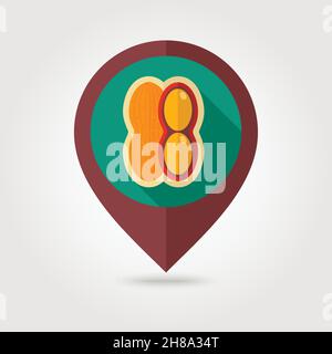 Peanut flat vector pin map icon. Map pointer. Map markers. Vegetable vector illustration eps 10 Stock Vector