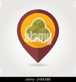 Brussels sprouts flat vector pin map icon. Map pointer. Map markers. Vegetable vector illustration Stock Vector