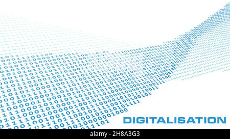 Digitization visualization. Binary code digital stream. Perspective vector graphic background Stock Vector