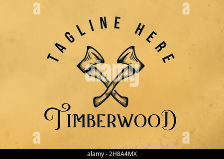 hand drawn crossed ax, lumberjack woodworker logo Stock Vector