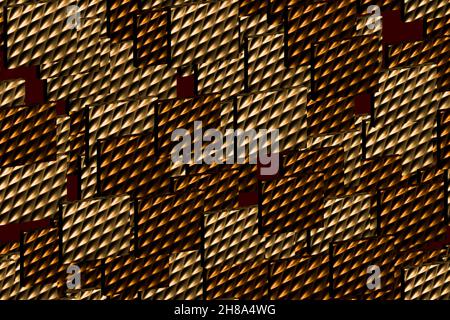 Golden Metal Tiles Seamless Pattern, 3D Background Illustration Stock Photo