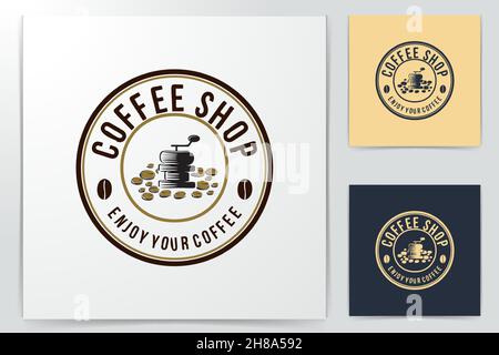 vintage grinder and pile of coffee bean logo Designs Inspiration Isolated on White Background Stock Vector