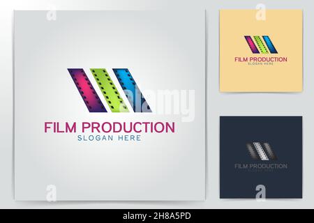 film strip, film roll, cinema production logo Designs Inspiration Isolated on White Background Stock Vector