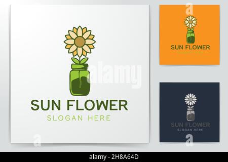 sun flower and jar logo design Stock Vector