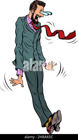 a scared, shocked face, eyes on the forehead The characteristic emotional pose of a businessman man Stock Vector