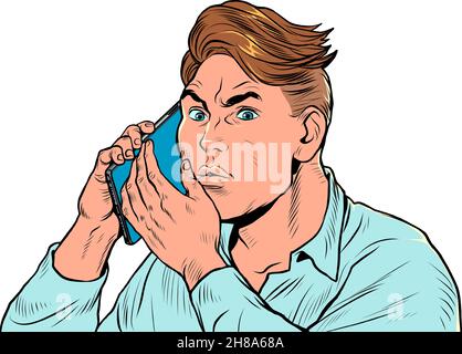 an alarmed man is talking on the phone Stock Vector