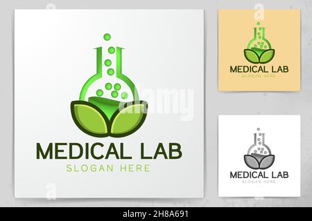 Green Laboratory and Leaf Logo Designs Inspiration Isolated on White Background Stock Vector