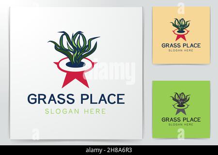 grass and pot logo design inspiration Stock Vector