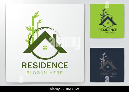 house and bamboo Logo Inspiration isolated on white background Stock Vector