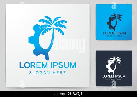 gear and palm tree logo Designs Inspiration Isolated on White Background Stock Vector