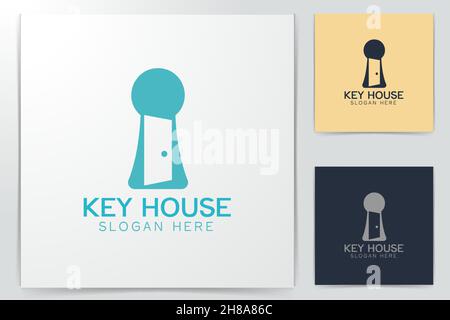 whole key and opened door logo Designs Inspiration Isolated on White Background Stock Vector