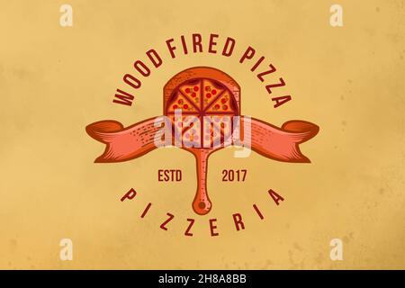 vintage wood fired pizza logo Designs Inspiration Isolated on White Background Stock Vector