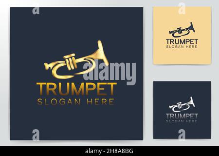 Medieval trumpets, saxophone logo designs Stock Vector