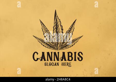 hand drawn cannabis leaf logo Designs Inspiration Isolated on White Background Stock Vector