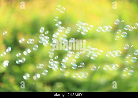 The rainbow bubbles from the bubble blower Stock Photo