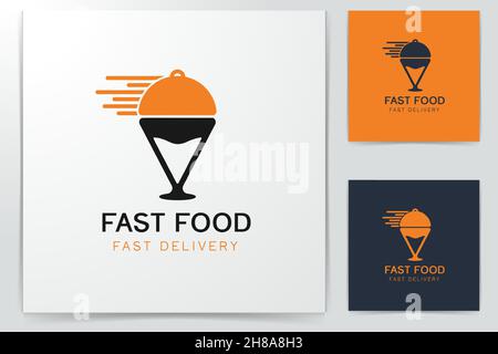 plate and point map, fast delivery restaurant Logo Inspiration isolated on white background Stock Vector