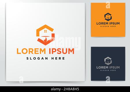 Abstract house home, fire heating Logo Inspiration isolated on white background Stock Vector