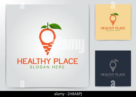 carrot, point map, restaurant healthy location logo Designs Inspiration Isolated on White Background Stock Vector
